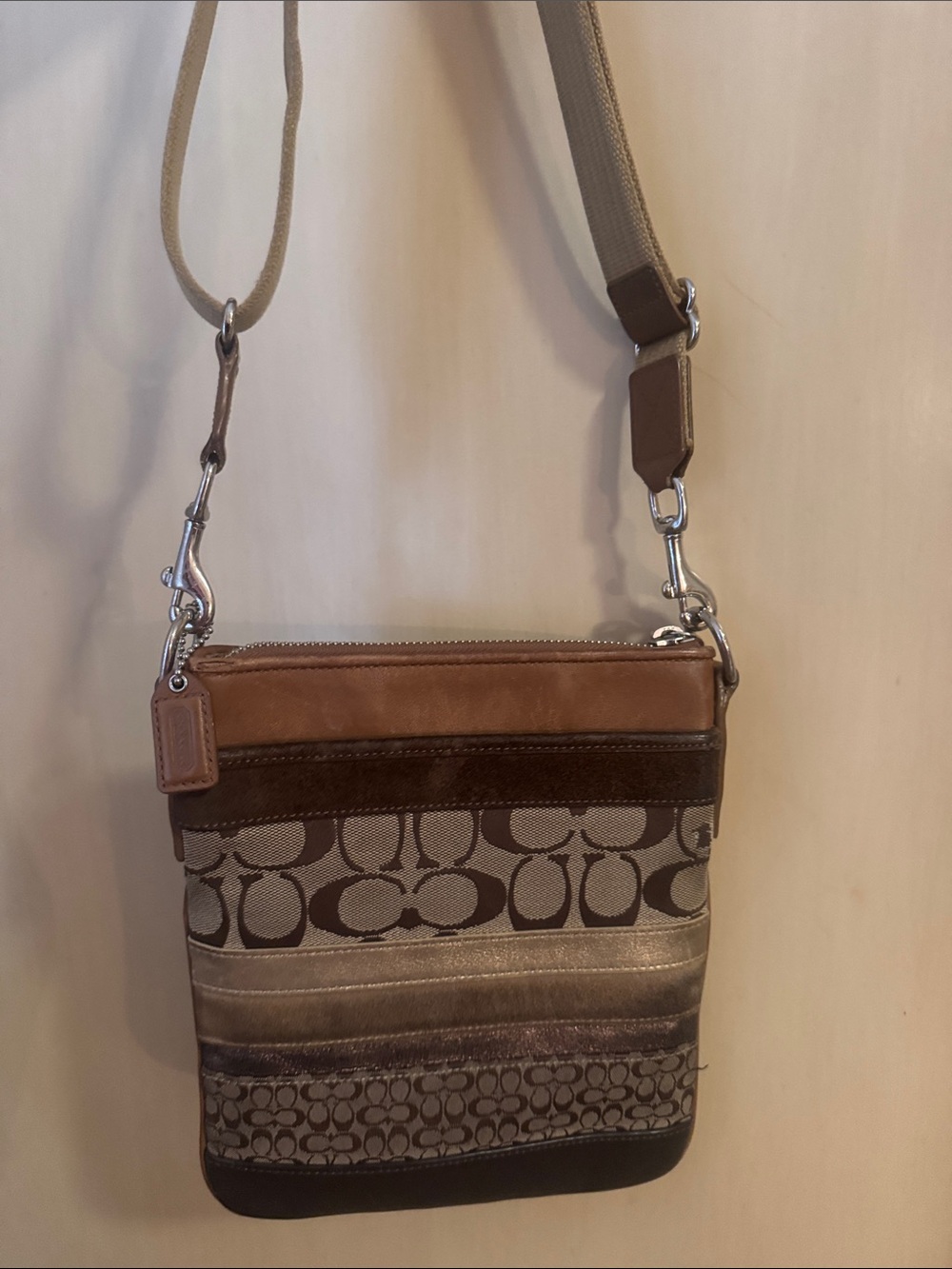Coach Multi-Tone Brown Signature Crossbody Bag